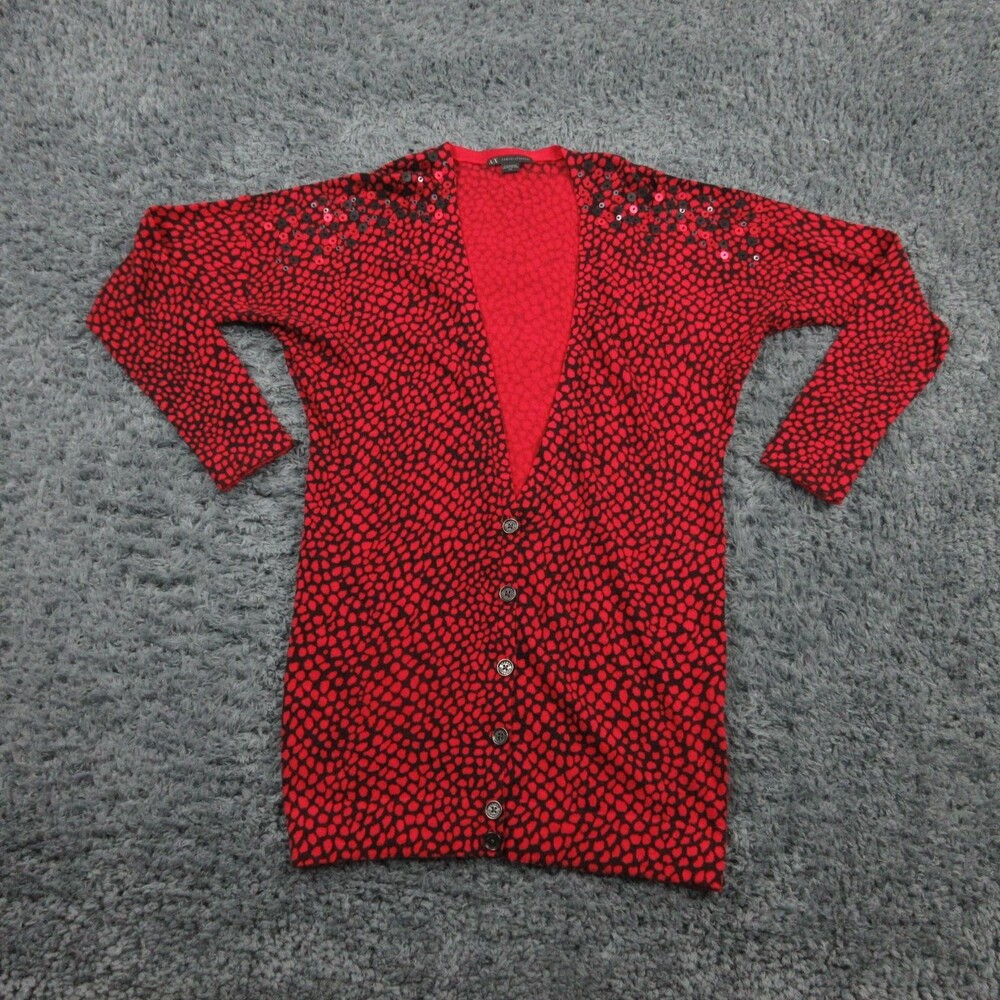 Armani Exchange Cardigan Sweater Womens Medium Red Black Sequin Long Button Knit